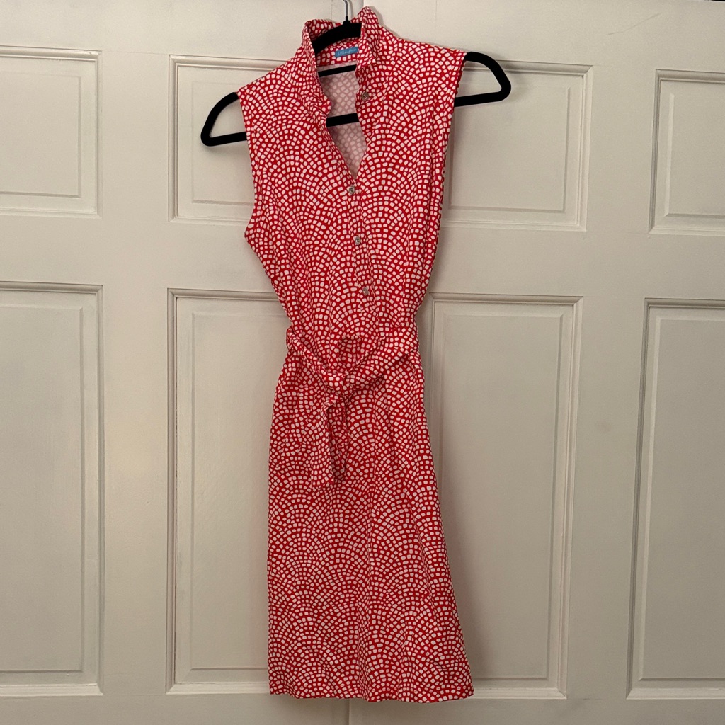 J. Mclaughlin Red And White Sleeveless Midi Dress